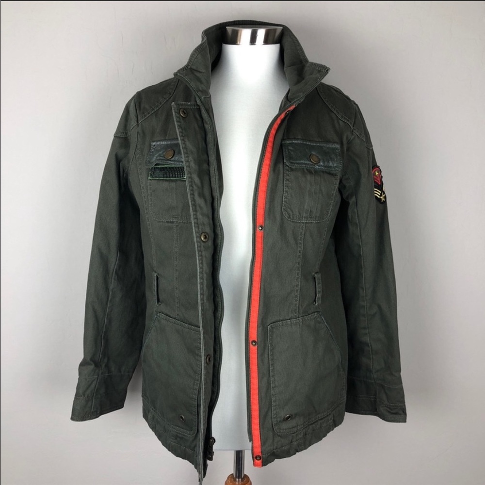 Army green corduroy coat with patches